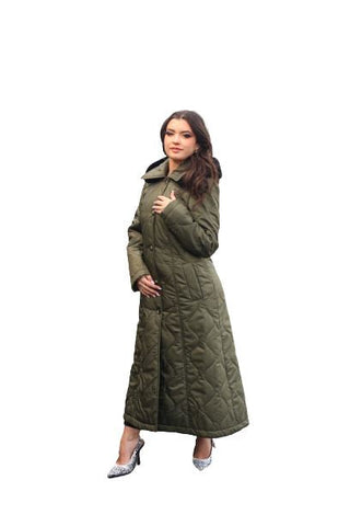 Women's Quilted Single Breasted Longline Hooded Coat