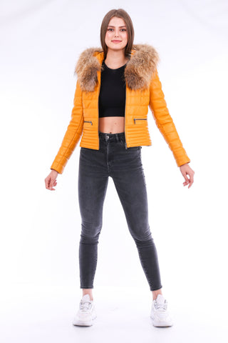 Women's Leather Jacket with Fox Fur Hood UK