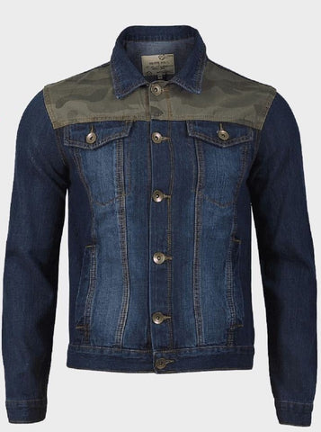 Men's Brave Soul Camo Print Distressed Denim Jacket