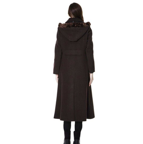 Faux Fur-Trim Long Hooded Down Coat
