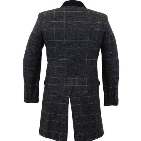 Men's Check Crombie Coat with Red Lining