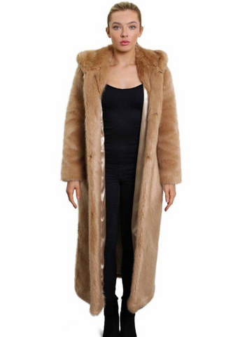 Womens Faux Fur Long Hooded Coat